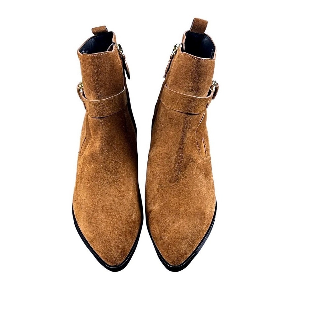 Rebecca Minkoff Suede Ankle Boots Women 8.5M Brown Good Western Buckle Pointed - Picture 14 of 15